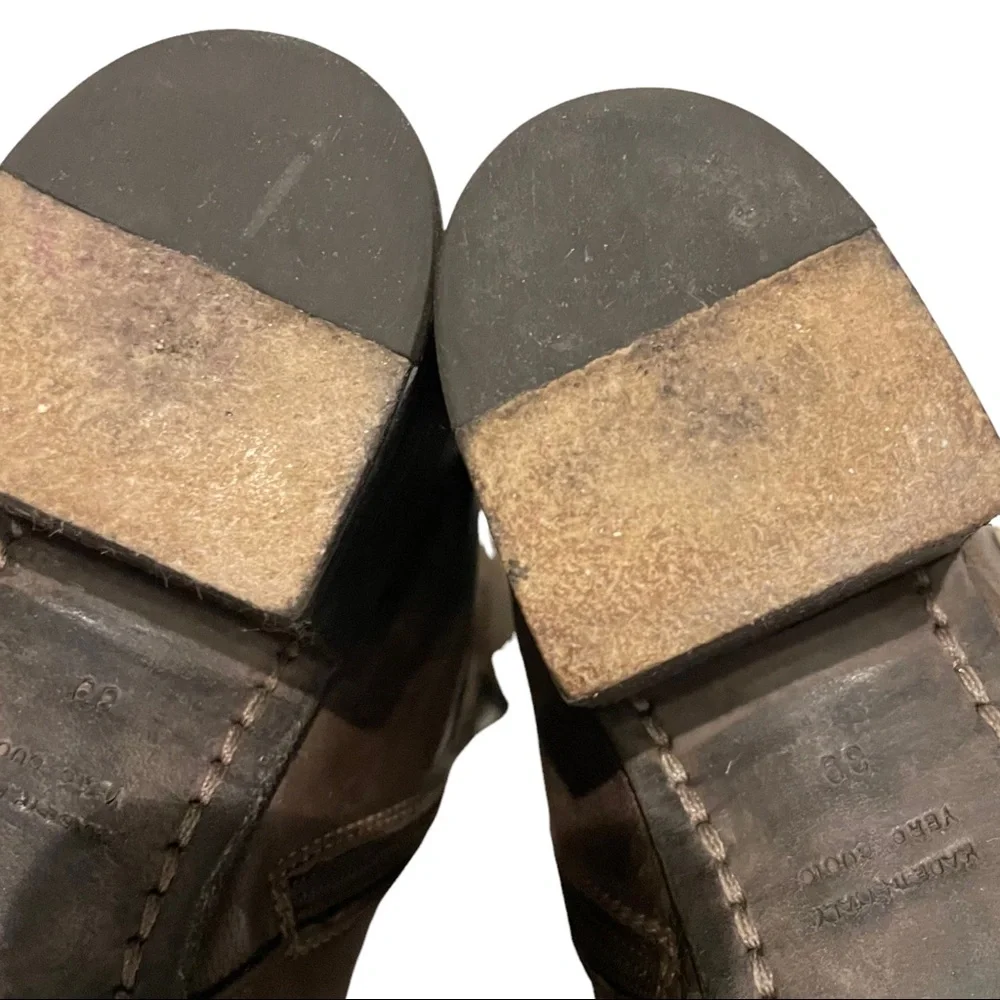 Leather Made in Italy Block Heel Flat Round Rivet Detail Inside Zip Ankle Boot